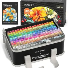 205 Colors Dual Tip Alcohol Markers, 204 Colors Permanent Marker Plus 1 Blender 1 Marker Pad 1 Case and Color Chart