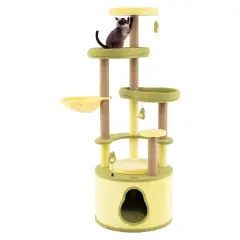 Green Engineered Wood Large Avocado Cat Tree with Scratching Posts, Perch and Toy