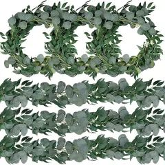 6 Pack 6.5 Feet Artificial Eucalyptus Garland with Willow Leaves Faux Greenery Garland for Wedding Fireplace Party Home Table Runner Arch Decor