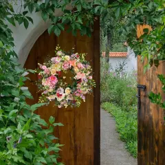 24 Inch Spring Wreath for Front Door Outside Artificial Peonies Rose Flowers Morning Glory Mixed Flowers for Outdoor Front Door Indoor Wedding Wall Window D&eacute;cor All Season