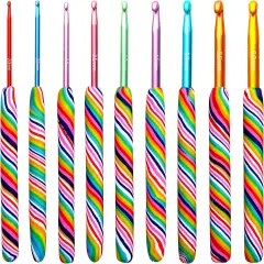 9pcs Solft Warm Crochet Hook Kit Polymer Clay Rainbow Crochet Hoook 2.0-6.0mm Aluminum Knitting Hook for Crochet Yarn Craft