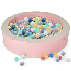 Pink PU Leather Kids Ball Pit with 50 Ocean Balls, EPE Foam and Easy Assembly