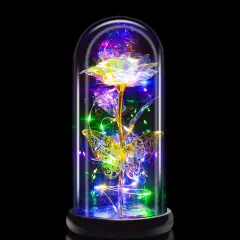 Birthday Gift for Women,Rose Flower Gifts for her,Artificial Flower Lasts in A Glass Dome, Unique Gifts is for Mothers Day,Christmas,Anniversary(Color)