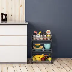 Stackable Rolling Metal Storage Cart &ndash; Multifunctional Organizer Basket with Wheels for Home, Kitchen, Office, Toys, or Retail