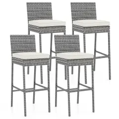 30" Inch Patio Wicker Bar-stools with Soft Seat Cushion and Footrest Ideal for Backyard or Balcony