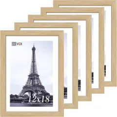 2x18 Oak Wood Frame for Poster & Picture, Natural Solid Wood Photo Frames 5 Pack, Wall Gallery Frame
