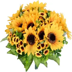 4 Pack Summer Artificial Sunflower Bouquets &ndash; Bright Yellow Silk Sunflowers for Summer Home, Wedding, and Party Decor