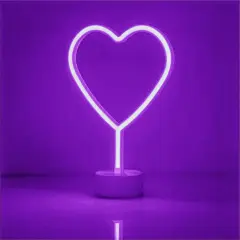 Summer Heart Neon Sign &ndash; Purple LED Neon Lights for Bedroom, Girls Room, Party, and Home Decor, Battery or USB Powered LED Heart Lamp