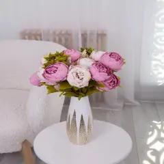 Silk Peony Bouquet, Lavender&ndash; Vintage Artificial Peonies for Wedding, Home, and Office Decor, Light Purple