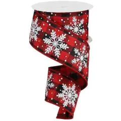 2.5" Glittered Snowflakes Ribbon: Buffalo Plaid (10 Yards)