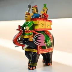 Wooden Kondapalli Maharaja Ambari Elephant Indian Handpainted Amrapali Rajasthani Golu Decoration Showpiece for Home Living Room Shelf Display Table Decor Gifting Item Golu Dolls