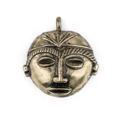 The Bead Chest Round African Brass Mask Pendant (58x62mm): Genuine West African Mask Design for DIY Jewelry & Necklaces