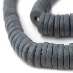 The Bead Chest Dark Grey Ashanti Glass Disk Beads (18mm)
