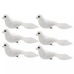 Artificial White Doves 6ct Feathered Mini Birds Wedding Crafts