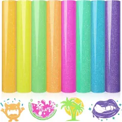 8 Packs Glitter Iron on Vinyl for Shirts, Sparkle 12''x10''