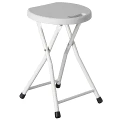 Basicwise 18-inch Portable Folding Stool with Handle Compact Chair with Non-Slip Feet and Metal Frame Legs for Indoor & Outdoor Use Ideal for Dorm Kitchen Vanity Game Room Garden Porch & Home Bar White