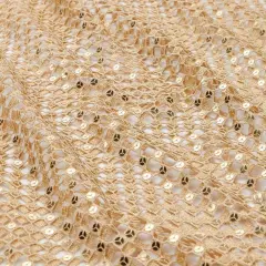 1 Yard Chequered Knitted Lace Sequin Fabric Embroidered Mesh Formal Dressmaking 52/54" Width Gold