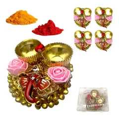 Pack of 4 Ganesha Bulk Haldi Kumkum Thali Holder Pooja Return Gift Indian Housewarming Gifts Haldi Kumkum Holders Roli Chawal Platter Indian Wedding Favor