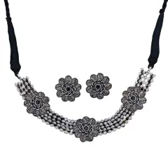 Indian Oxidized Jewelry Boho Tribal Jewelry Indian Long Necklace Bohemian Jewelry Afghani Tribal Tassel Long Ghungroo Necklace Earrings Set Choker Necklace Fashion Jewelry Black