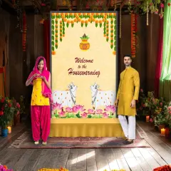 Housewarming Backdrop Indian Traditional Cloth 5x8 Feet Backdrop Pooja Wall Decor Indian Wall Art Photo Decor Banner Indian Indian Housewarming Favor Decorative Cloth