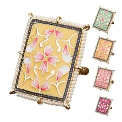 Classic Ring Meenakari Work Designer Adjustable Pearl Finger Ring for Women Minakari Ring with Gold Plating Statement Ring Boho Open Wrap Indian Bollywood Jewelry for Wedding Party Yellow