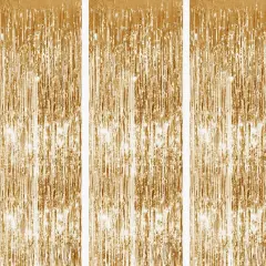 Gold Metallic Tinsel Foil Fringe Curtain, 3 Pcs 3.3ft x6.6ft Photo Booth Backdrop Streamer Curtains&Photo Booth Props, Party Decorations for Bachelorette Graduation Wedding Birthday (Gold)