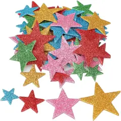 210 Pieces Colorful Glitter Foam Star Stickers, Self Adhesive Shaped Wall Stickers for Kid's Arts Craft Supplies Home Birthday Party Decoration (4 Sizes)