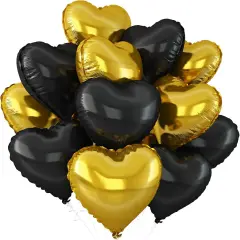Black Gold Heart Balloons,12Pcs Black Heart Shaped Foil Balloons,18Inch Gold Helium Mylar Balloon for Baby Shower Birthday Anniversary Wedding Party Decorations