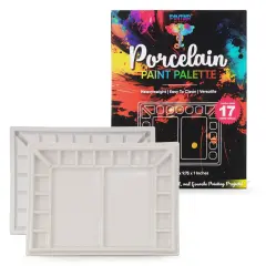 Pintar Ceramic Watercolor Paint Palette Tray - 17 Well Ceramic Palette | Rectangle - 13 x 9.8 inchPaint Pallet | Durable Watercolor Palette Tray for Acrylic, Oil, Gouache & All Water-Based Paints
