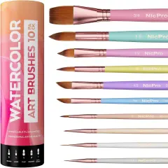 10PCS Aesthetic Pastel Watercolor Brushes Set, Professional Water Color Paint Brush, Round, Cat Tongue, Liner, Dagger, Wash for Artists, Adult, Beginners, Watercolor, Inks, Gouache with Holder