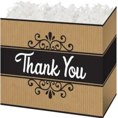 Pack/6: Thank You Kraft Stripes Basket Box - 10-1/4 x 6 x 7-1/2"