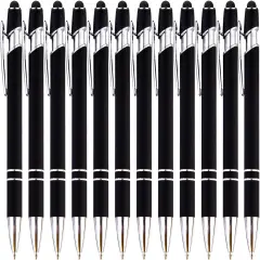 12 Pieces Black Ballpoint Pen with Stylus Tip, 2 in 1 Stylus Pen, Premium Metal Stylus Pen for Touch Screens, Black Ink, 1.0 mm Medium Point(12 Black)