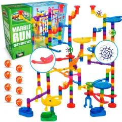 Marble Genius Marble Run - 300 Complete Pieces Maze Track Easter Toys for Adults, Teens, Toddlers & Kids Ages 3-14 Years Old, (181 Translucent Marbulous Pieces + 119 Glass-Marble Set), Extreme Set