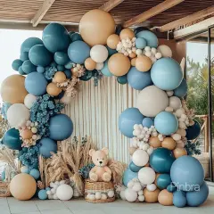 Dusty Blue Tan Balloon Garland Double Stuffed Slate Pastel Blue Brown Nude White Sand Latex Balloons Arch Kit for Neutral Baby Shower Birthday Bridal Wedding Bear Theme Party Decorations