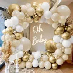 Sand White Gold Balloon Arch Kit, White Beige Chrome Gold Balloons Cream Balloons Metallic Gold Balloons