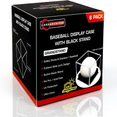 8-Pack Black-Stand Baseball Display Case - UV Protected Acrylic Square Baseball Holder, Official Size Baseball Display Box, Clear Display Cube Baseball Memorabilia Showcase Autographed Ball Protector
