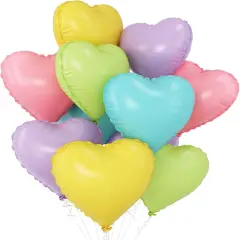 Pastel Heart Balloons, 10pcs Rainbow Foil Hearts, 18in Pink Blue Yellow Green Purple Helium Balloons for Valentines, Engagement, Birthday, Baby Shower, Wedding Decorations