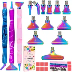 21Pcs Rainbow Diamond Art Painting Metal Tips Screw Thread Tips Diamond Art Painting Pen Accessories Multi Placer Tips 5D Diamond Art Painting Tools with 6 Clay, Gift Box