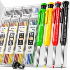 4 Pack Carpenter Pencil with Sharpener, Mechanical Carpenter Pencils with 52 Refills, Construction Pencil Heavy Duty Woodworking Pencils for Architect (Red, Black, Yellow, Blue)