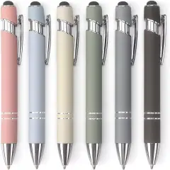 Ballpoint Pen 2-in-1 Stylus Retractable Ballpoint Pen with Stylus tip, Metal Stylus Pen for Touch Screens, 1.0 mm Black Ink (Pastel Color) 6 Pack
