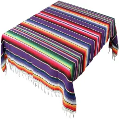 Mexican Tablecloth 60 x 85 Inch, Colorful Cotton Mexican Blanket with Fringe, Handwoven Beautiful Table Cloth for Mexican Fiesta Party Cinco de Mayo Decorations Perfect Picnic Blanket