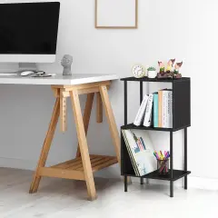 3-Tier S-Shaped Small Bookshelf &ndash; Compact Black Bookcase Organizer for Home Office, Kids&rsquo; Room, Living Room (15.7&rdquo;x11.8&rdquo;x31.8&rdquo;)