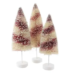 Bethany Lowe 12.0 Inch Candy Cane Bottle Brush Trees Christmas Decorative Tree Set , Christmas Decor Set Of Three Snow Glittered Red