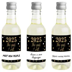 Big Dot of Happiness New Year's Eve - Gold - Mini Wine & Champagne Bottle Label Stickers - 2025 New Years Eve Resolution Party Favor Gift ​- Set of 16