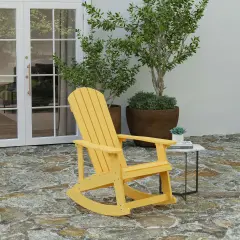Merrick Lane Atlantic All-Weather Polyresin Adirondack Rocking Chair with Vertical Slats Yellow