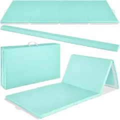 Best Choice Products 10ftx4ftx2in Folding Gym Mat 4-Panel w/ Carrying Handles & Folding Balance Beam Aqua w/Beam