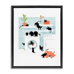 Stupell Industries Black Cats in Laundry Framed Floater Canvas Wall Art Design by Leeza Hernandez
