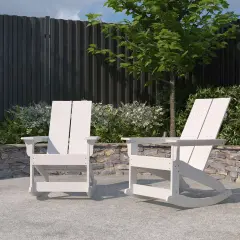Merrick Lane Set of 2 Wellington UV Treated All-Weather Polyresin Adirondack Rocking Chair for Patio, Sunroom, Deck and More White