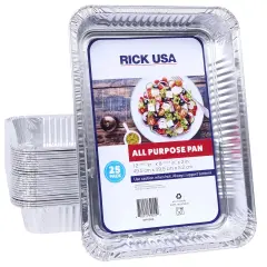 RICK USA: 13x9" All Purpose Pan - 25 Pack - Disposable Aluminum Foil, Multi-Purpose Baking-Cooking, Durable, Grill-Oven-Freezer-Dishwasher, Recyclable