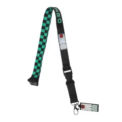 Demon Slayer Tanjiro Earring Black & Green Checkered Lanyard